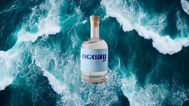 bottiglia di oceangin con sfondo il mare 